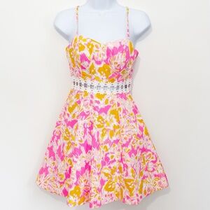 LILLY PULITZER Lenore Lace Cut Out Dress Pink Yellow Size 00